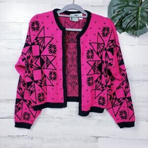 Vintage Pink and Black Geometric Cardigan